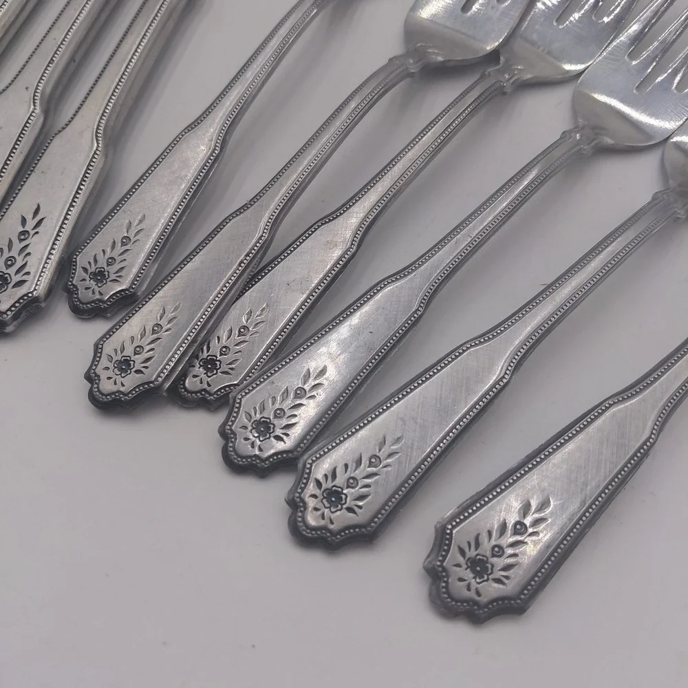 Vtg BRENTWOOD Rogers Co Matte Stainless Korea Flatware Service For 6 Floral